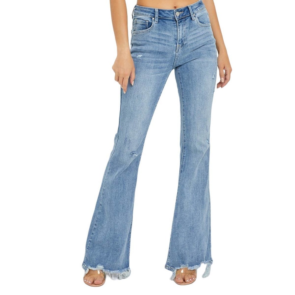Risen High Rise Distressed Flare Jeans - Picture 2 of 5